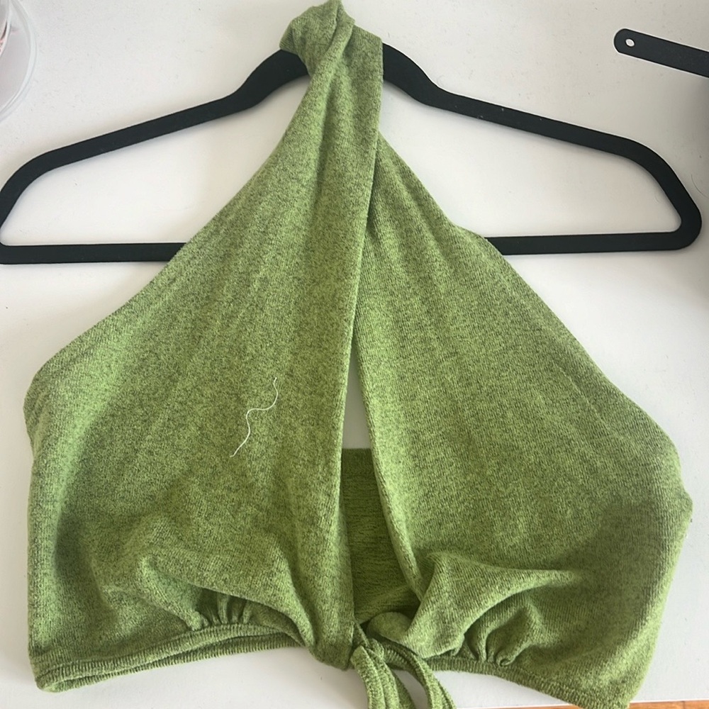 Green halter crop top